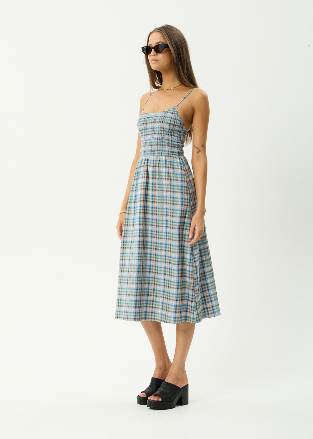 Womens Seersucker Midi Dress Amelie Check - Multi - AFENDS