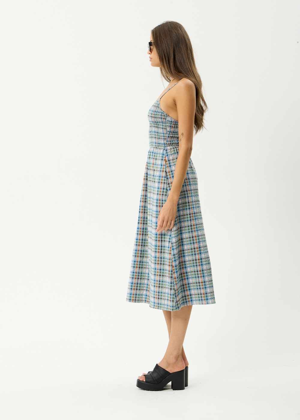 Womens Seersucker Midi Dress Amelie Check - Multi - AFENDS