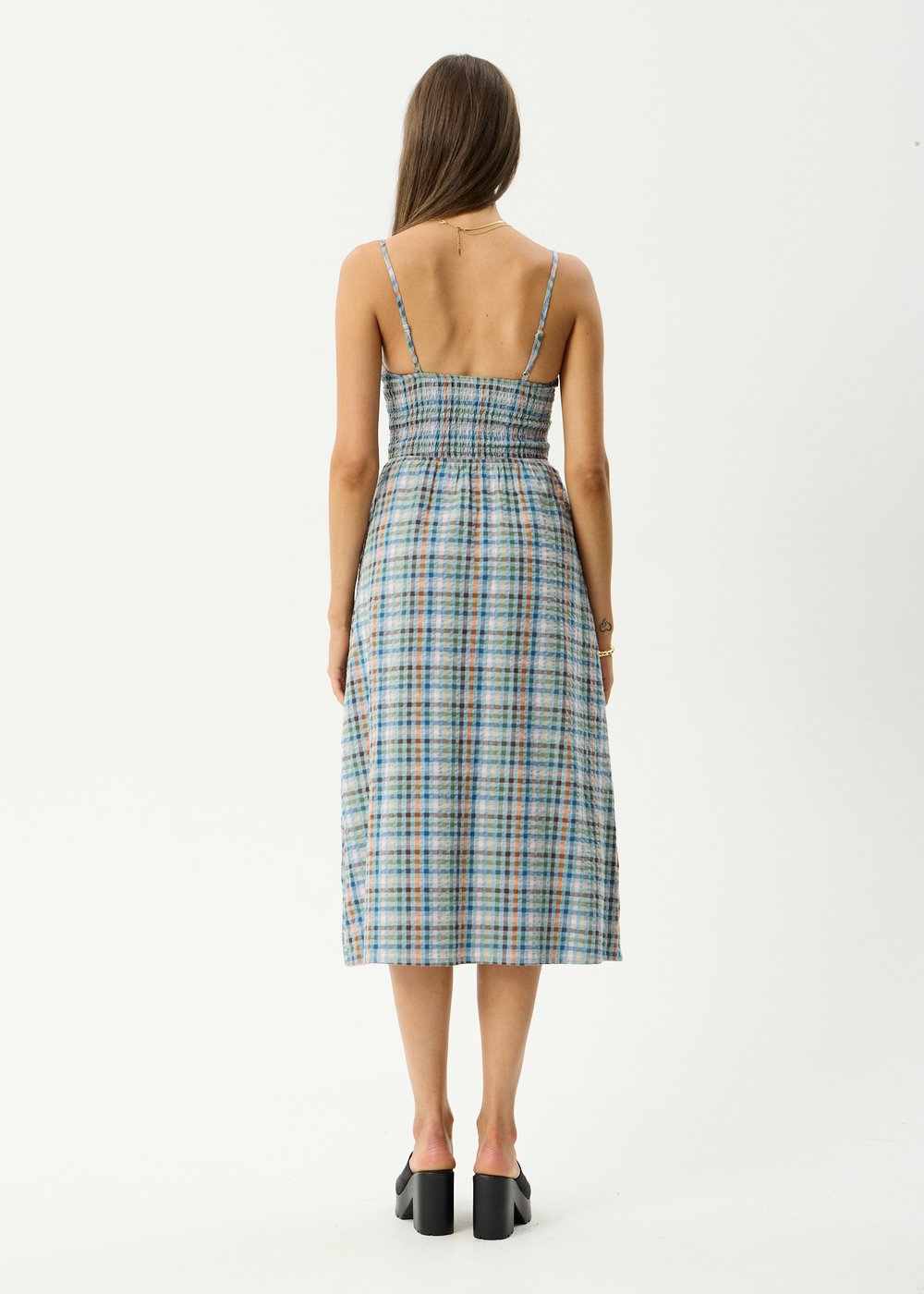 Womens Seersucker Midi Dress Amelie Check - Multi - AFENDS