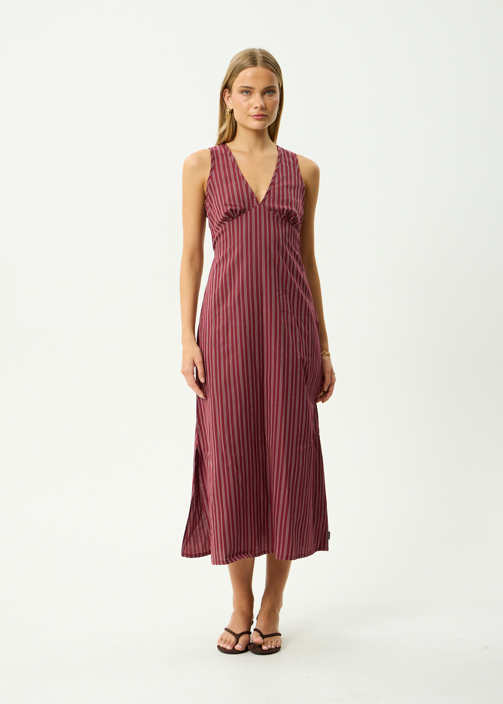 Womens Maxi Dress Ledger - Burgundy Stripe - AFENDS