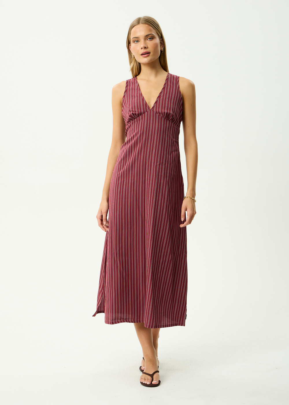 Womens Maxi Dress Ledger - Burgundy Stripe - AFENDS