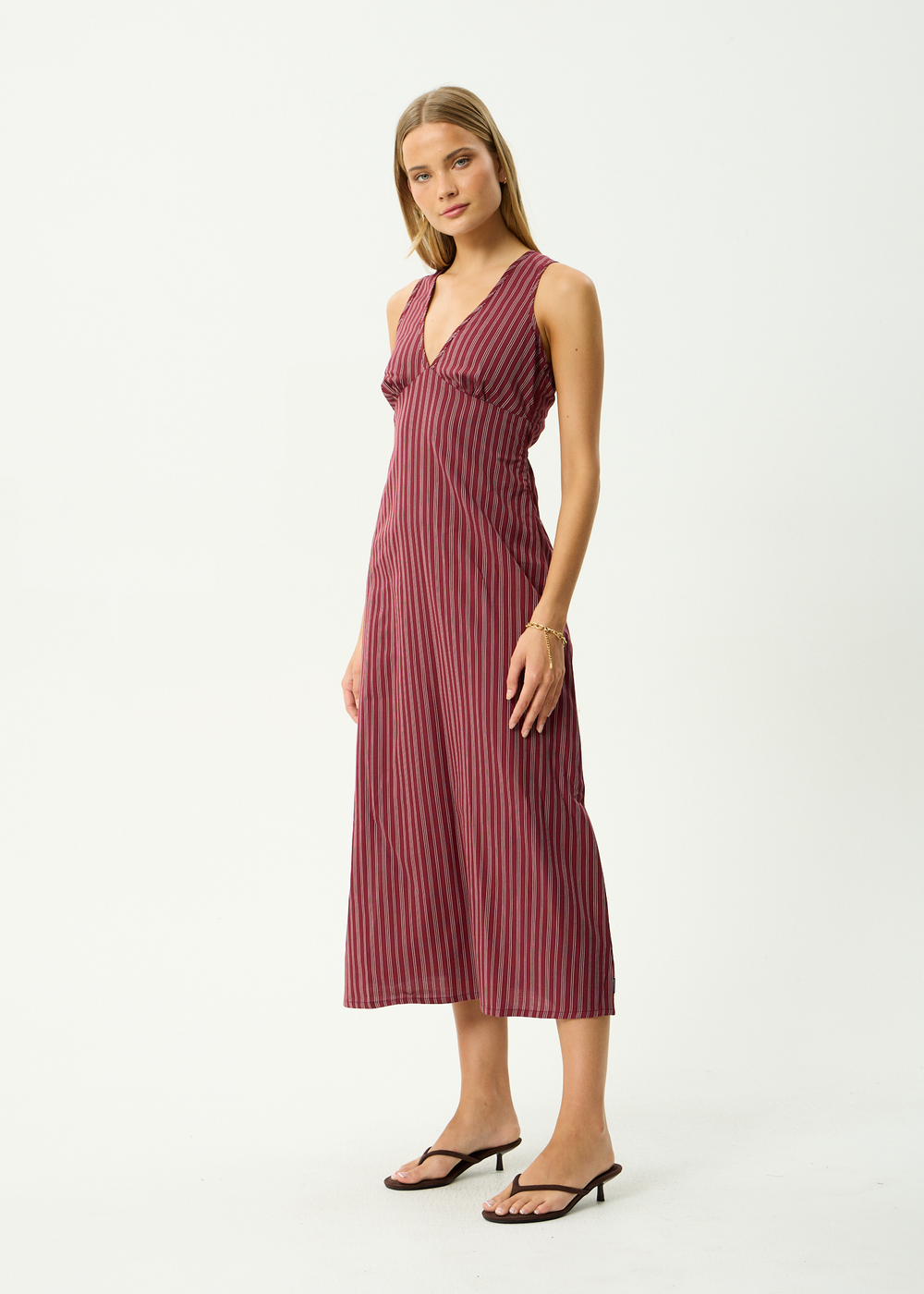 Womens Maxi Dress Ledger - Burgundy Stripe - AFENDS