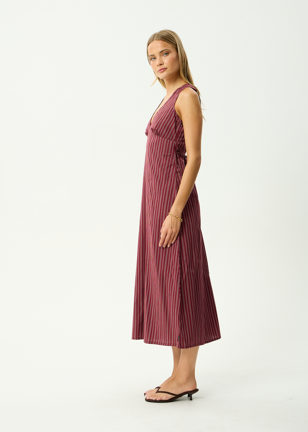 Womens Maxi Dress Ledger - Burgundy Stripe - AFENDS