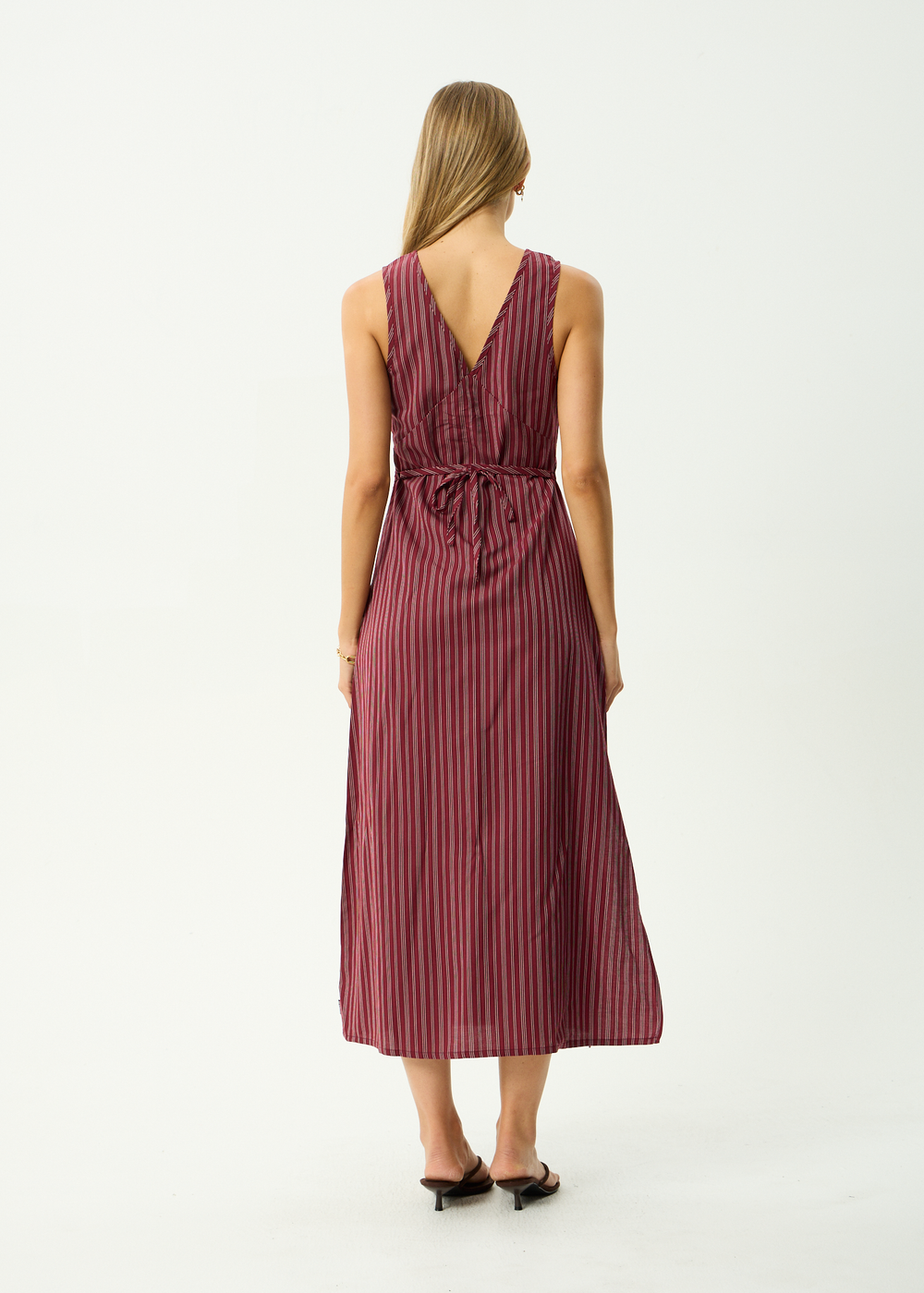 Womens Maxi Dress Ledger - Burgundy Stripe - AFENDS
