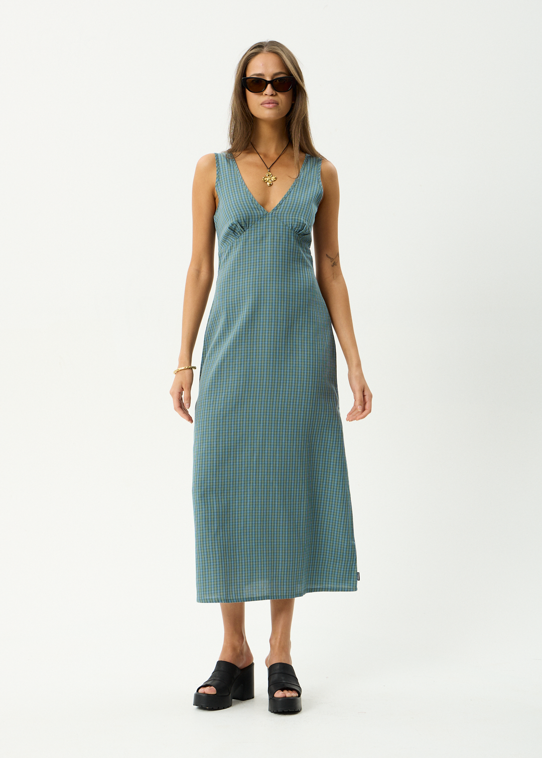 Voyager Maxi Dress – Deep Olive Check