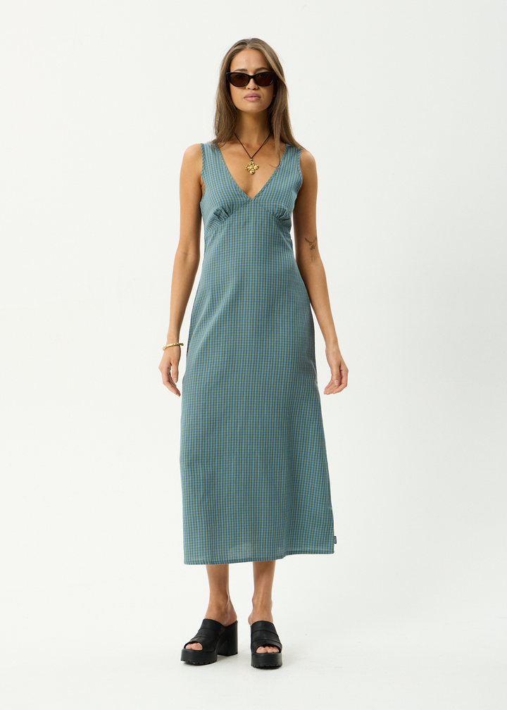 Voyager Maxi Dress – Deep Olive Check