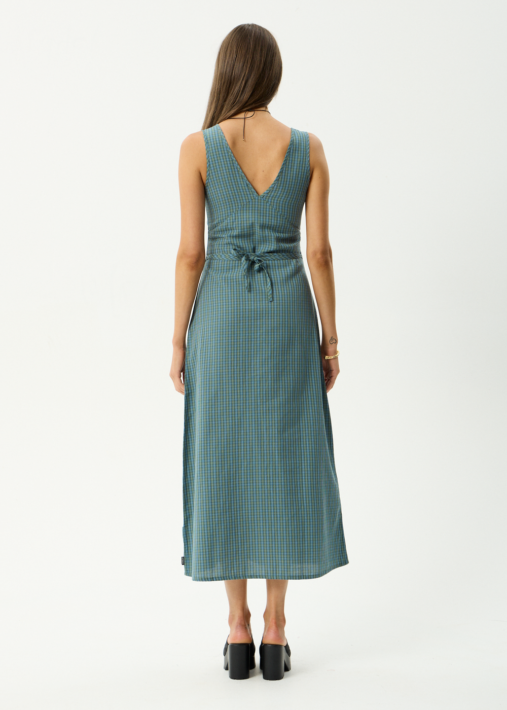 Womens Maxi Dress Voyager - Deep Olive Check - AFENDS