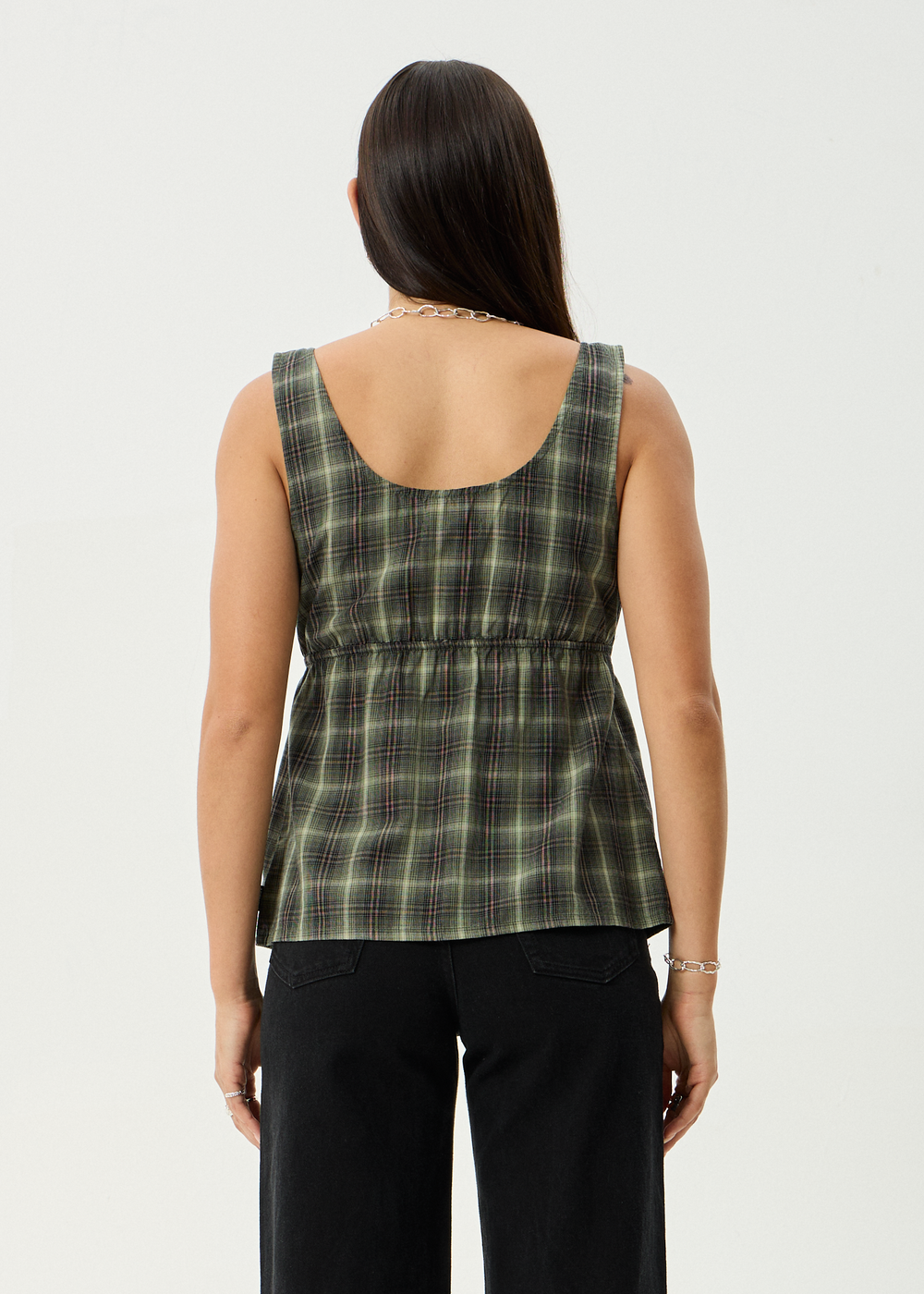 Womens Tie Top Jonah - Deep Olive Check - AFENDS