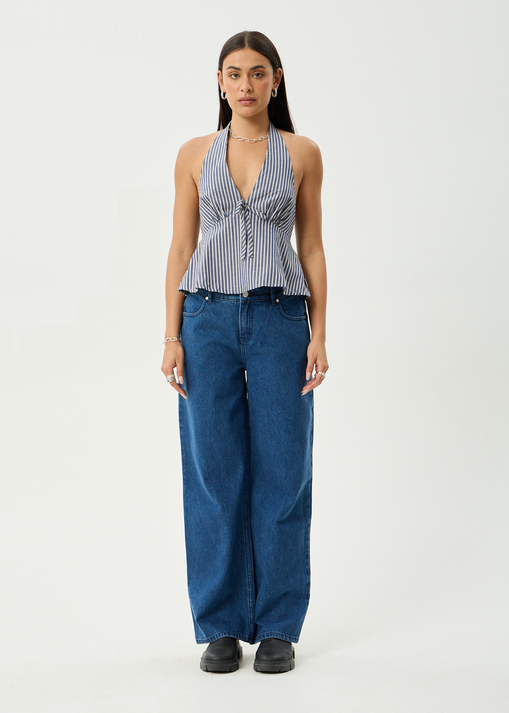 Womens Halter Top Delta - Navy Stripe - AFENDS