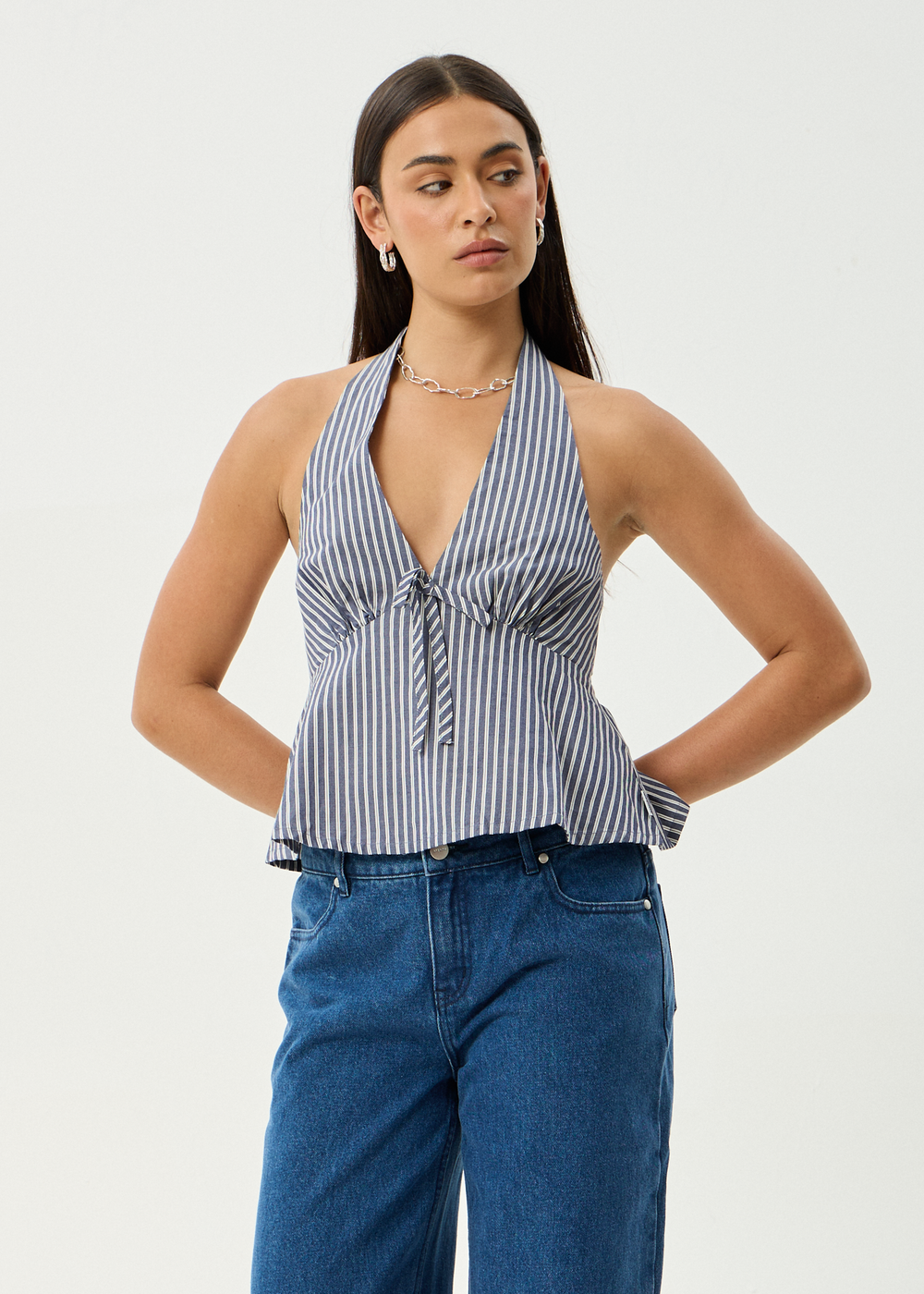 Womens Halter Top Delta - Navy Stripe - AFENDS