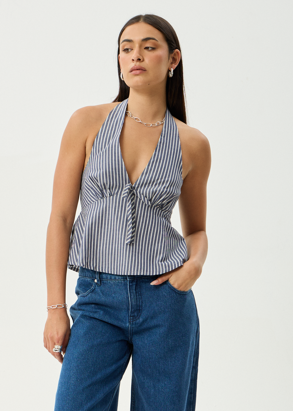 Womens Halter Top Delta - Navy Stripe - AFENDS