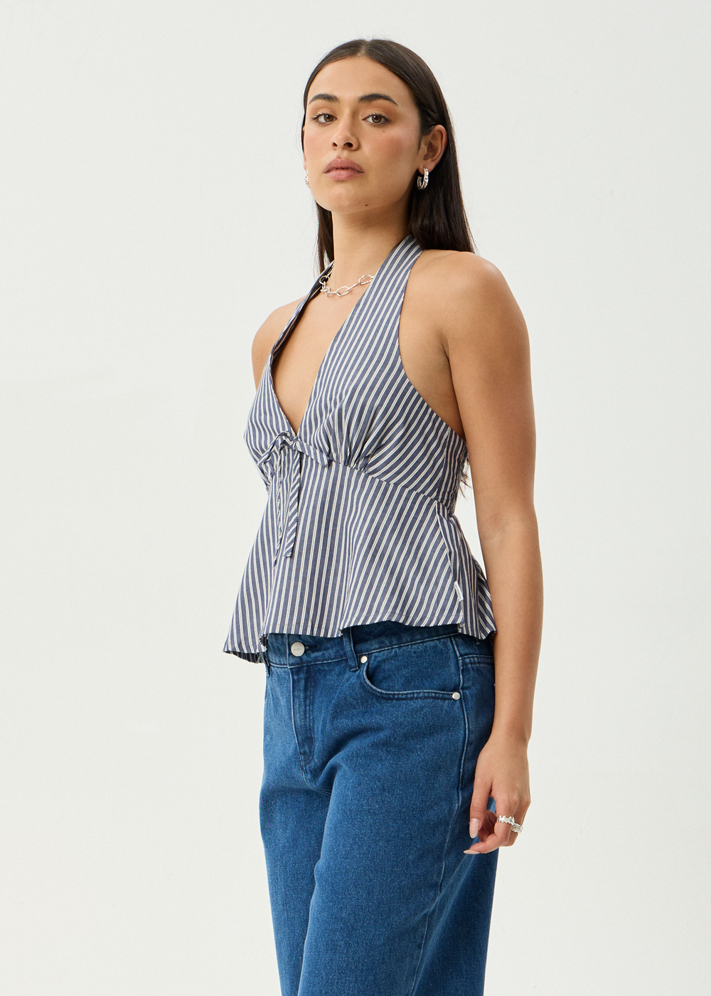 Womens Halter Top Delta - Navy Stripe - AFENDS