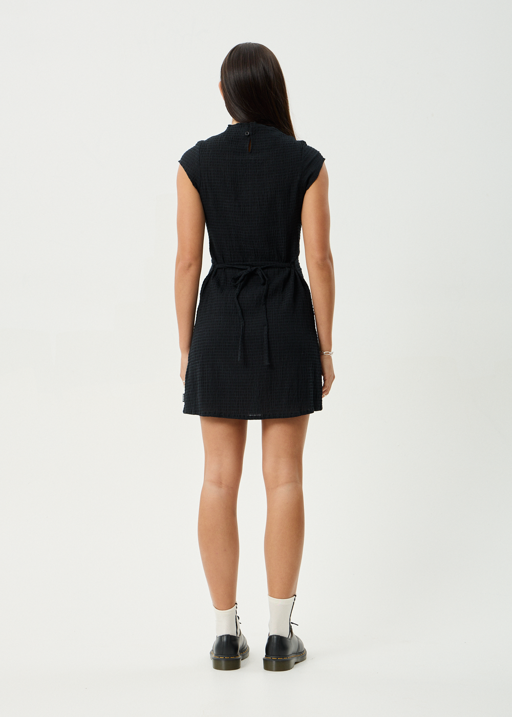 Womens Seersucker Mini Dress Elodie - Black - AFENDS