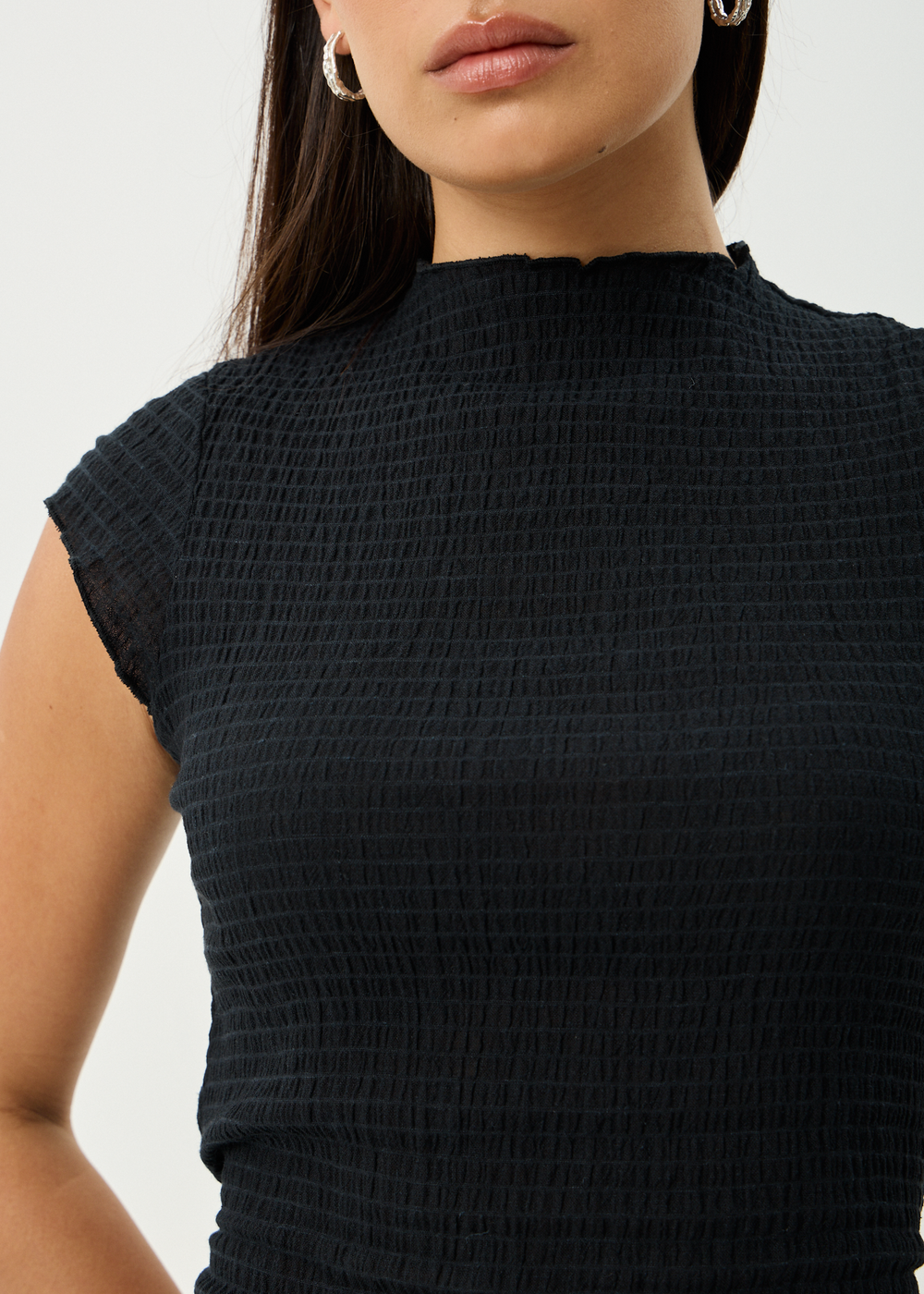 Womens Seersucker Mini Dress Elodie - Black - AFENDS