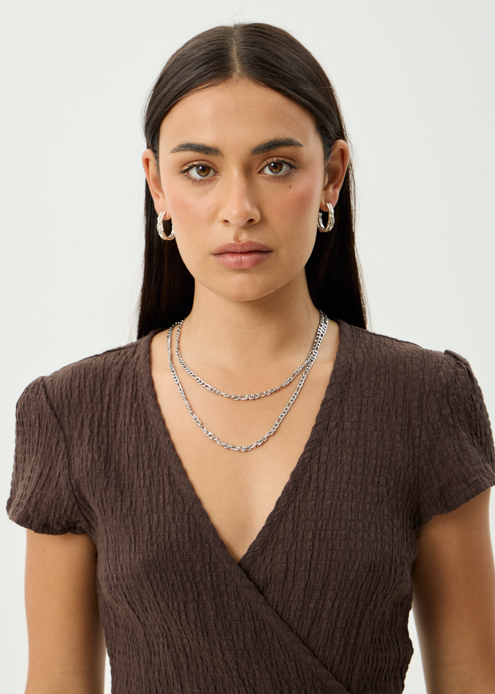 Womens Seersucker Mini Wrap Dress Farah - Coffee - AFENDS