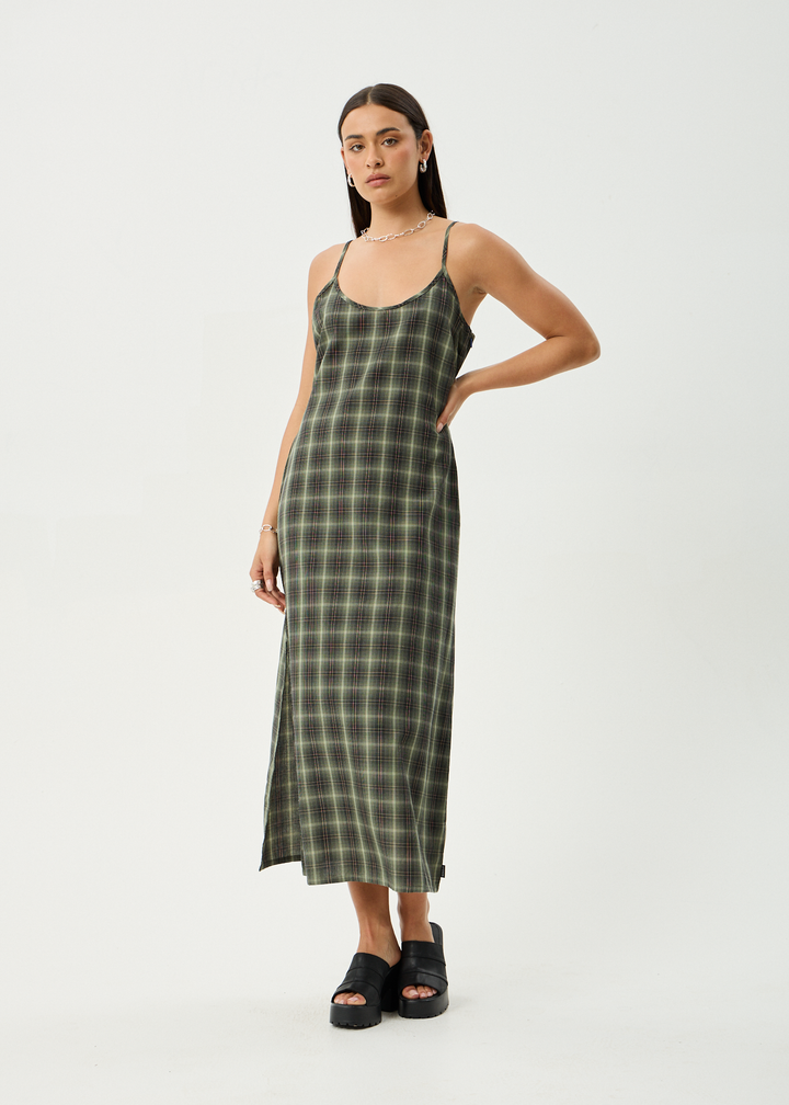 Valley Maxi Dress – Deep Olive Check