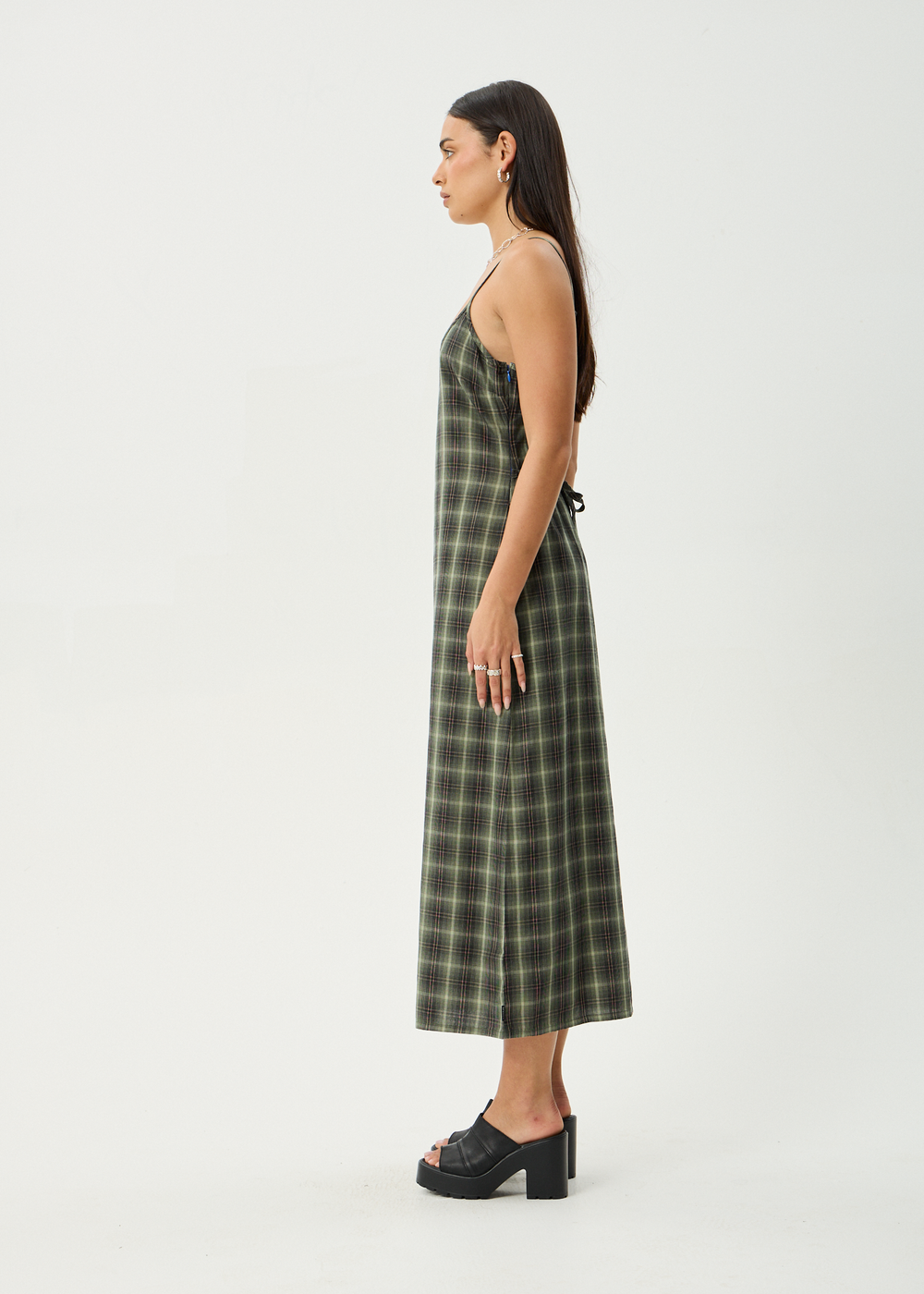 Womens Maxi Dress Valley - Jonah Deep Olive Check - AFENDS