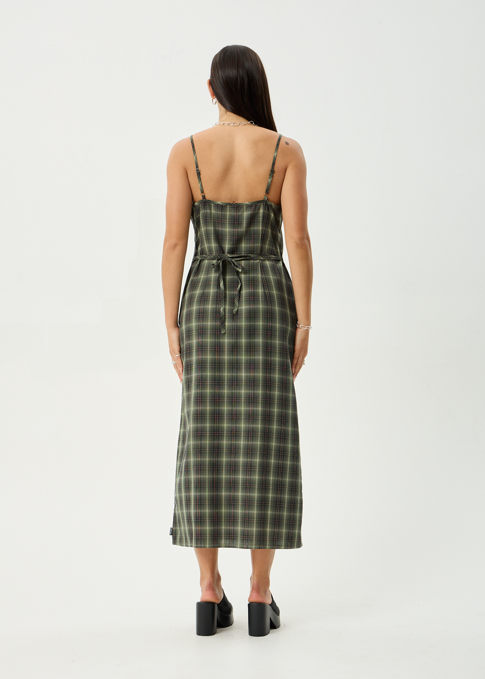 Womens Maxi Dress Valley - Jonah Deep Olive Check - AFENDS