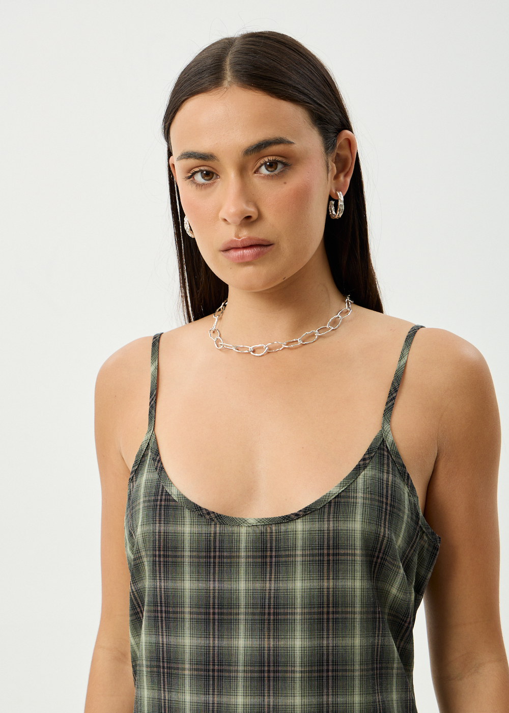 Womens Maxi Dress Valley - Jonah Deep Olive Check - AFENDS