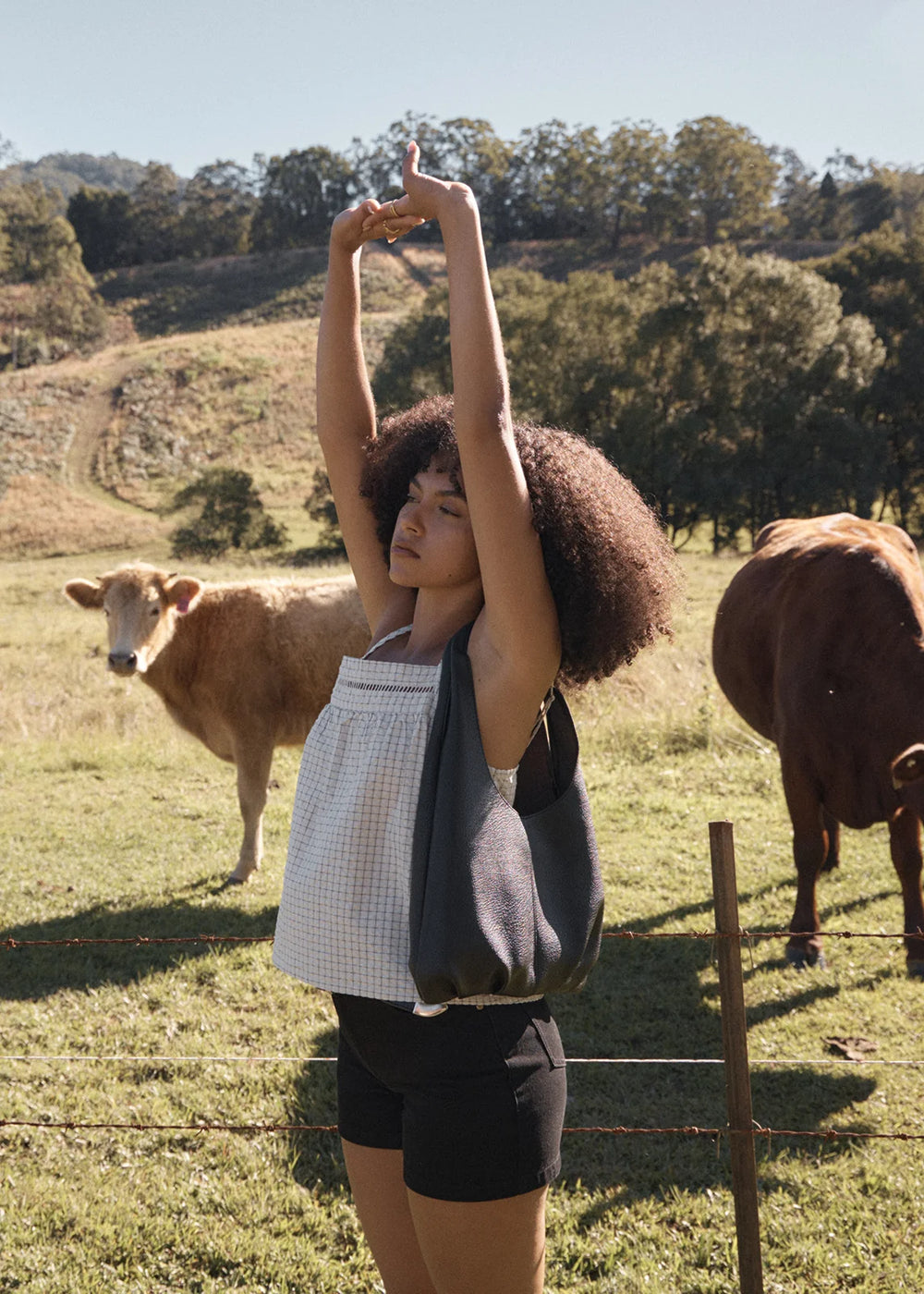 Womens Seersucker Cami Top Candice - Reverb Moonbeam Check - AFENDS