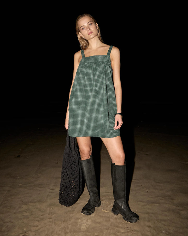 Inka Seersucker Mini Dress – Pine Check