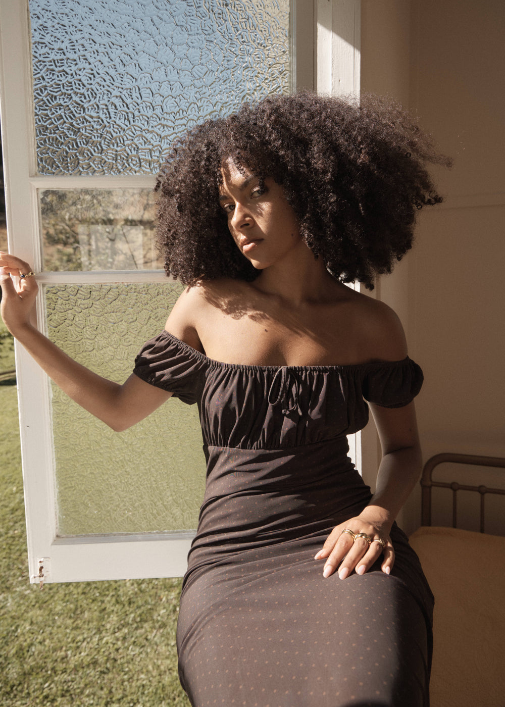 Womens Mesh Midi Dress Melanie - Polka Coffee - AFENDS
