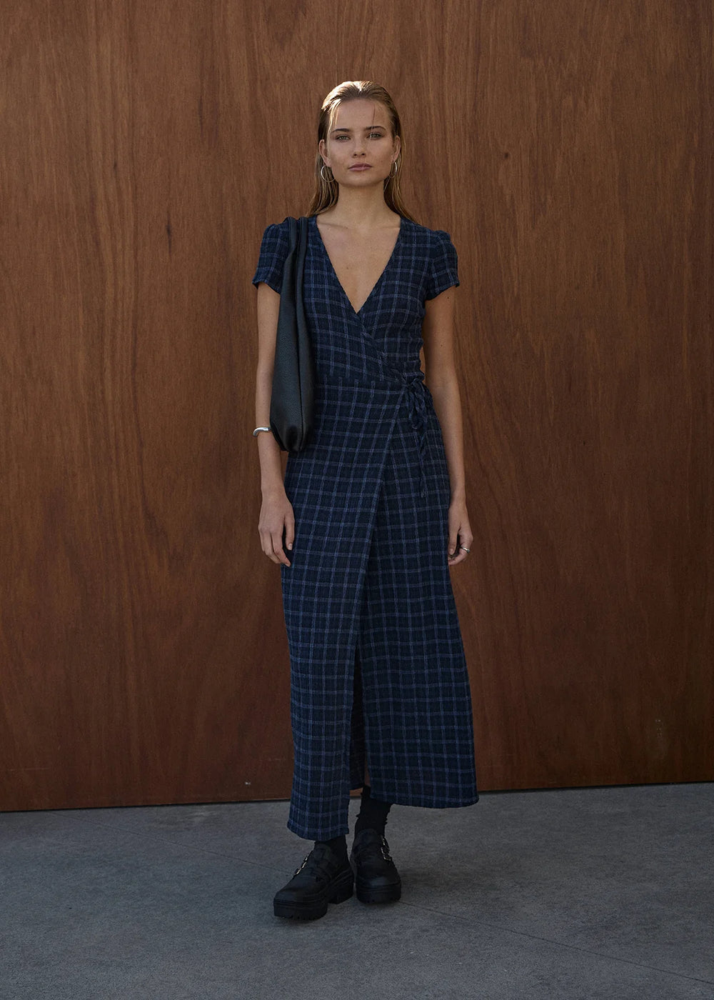 Womens Seersucker Maxi Dress Felicity - Thea Midnight Check - AFENDS