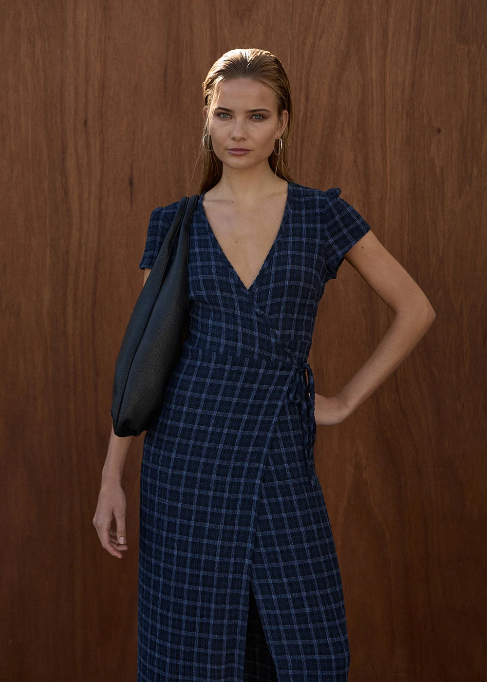 Womens Seersucker Maxi Dress Felicity - Thea Midnight Check - AFENDS