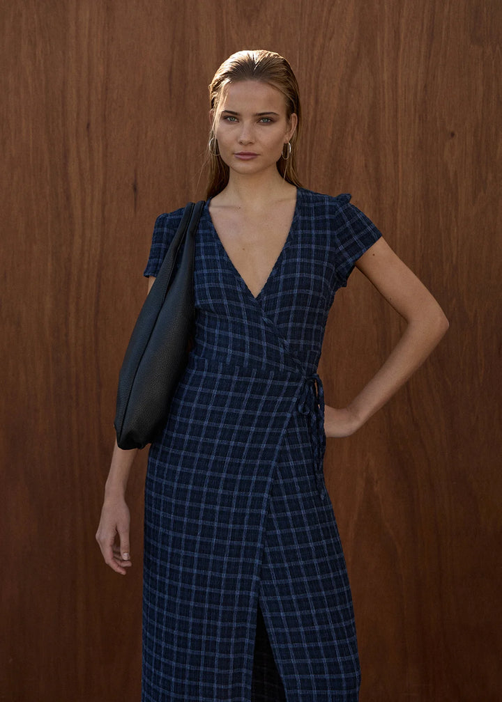 Felicity Seersucker Maxi Dress – Midnight Check