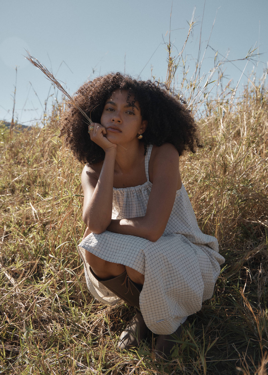 Vania Seersucker Maxi Dress – Moonbeam Check