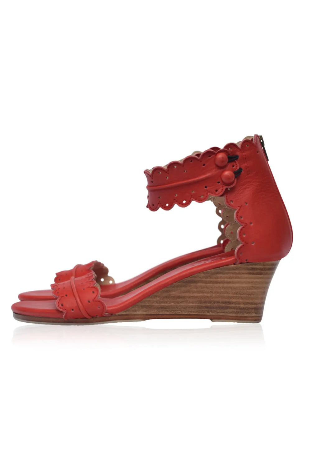 Womens Magdalena Wooden Wedge Leather Sandals - Ivory
