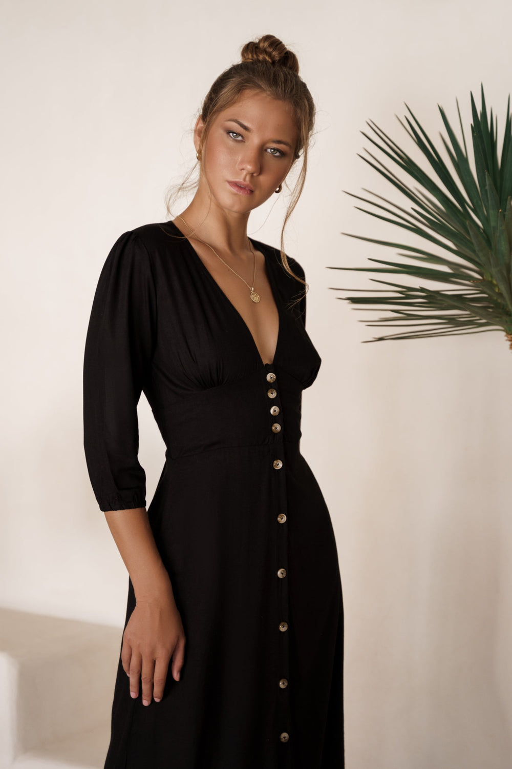 Womens Whisper Light Button up Midi Dress - Black