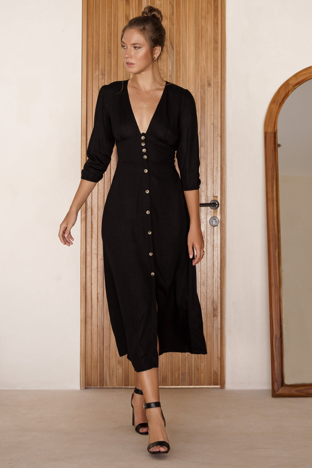 Womens Whisper Light Button up Midi Dress - Black