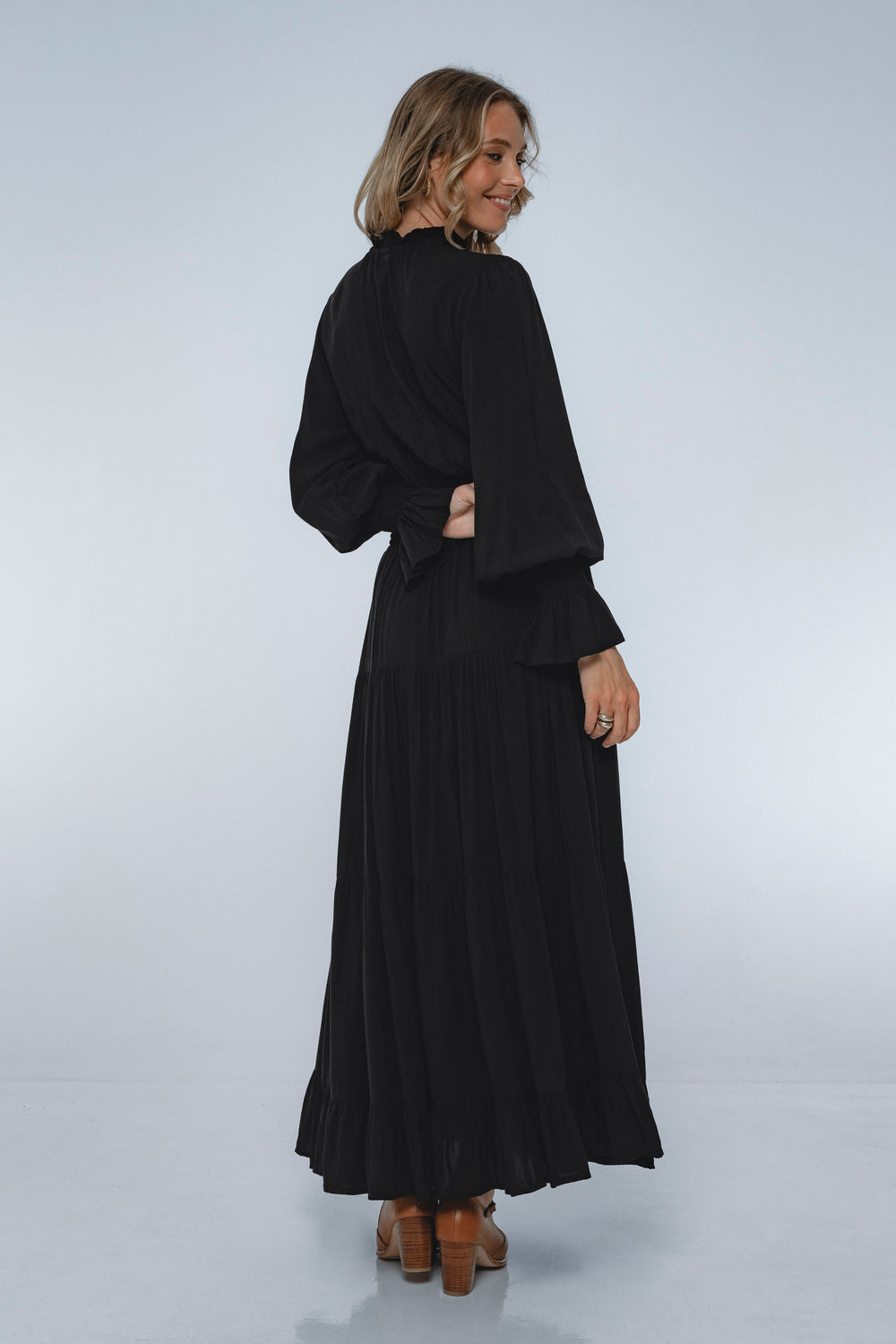 Womens White Lotus Ruffled Maxi Dress
