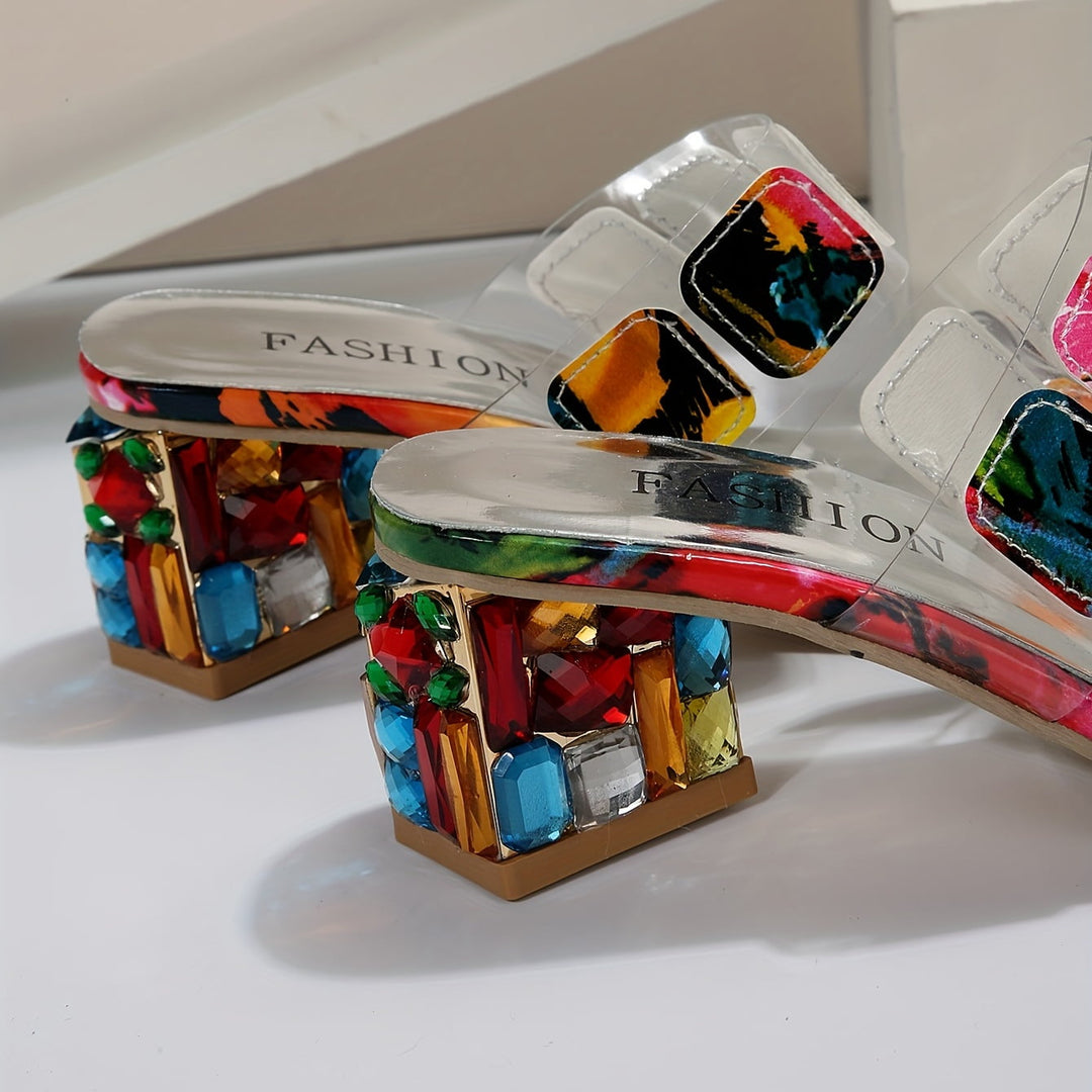 Ivy Rhinestone Block-Heel Sandals