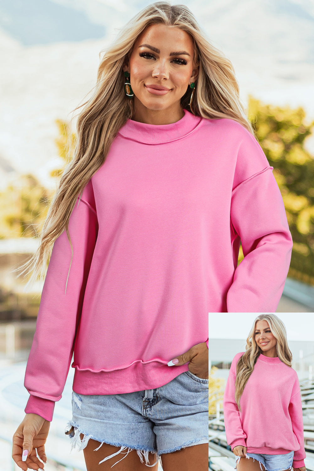 Racing Red Oversize Drop Shoulder Reversible Mock Neck Sweatshirt