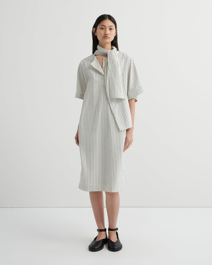 Ascot Tie-Neck Striped Dress – Ticking Stripe