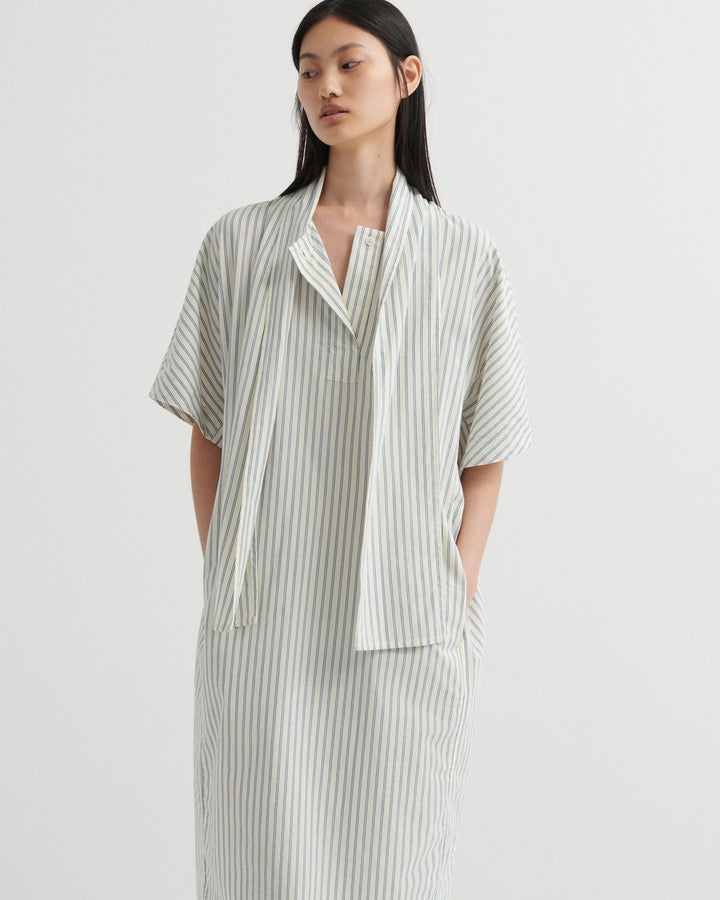 Ascot Tie-Neck Striped Dress – Ticking Stripe