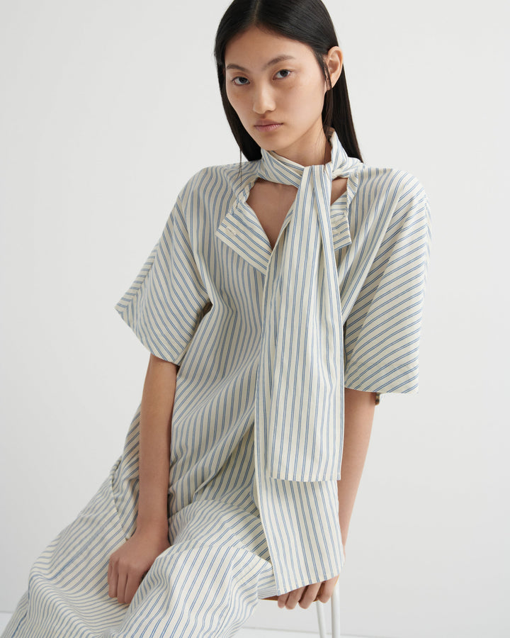 Ascot Tie-Neck Striped Dress – Ticking Stripe