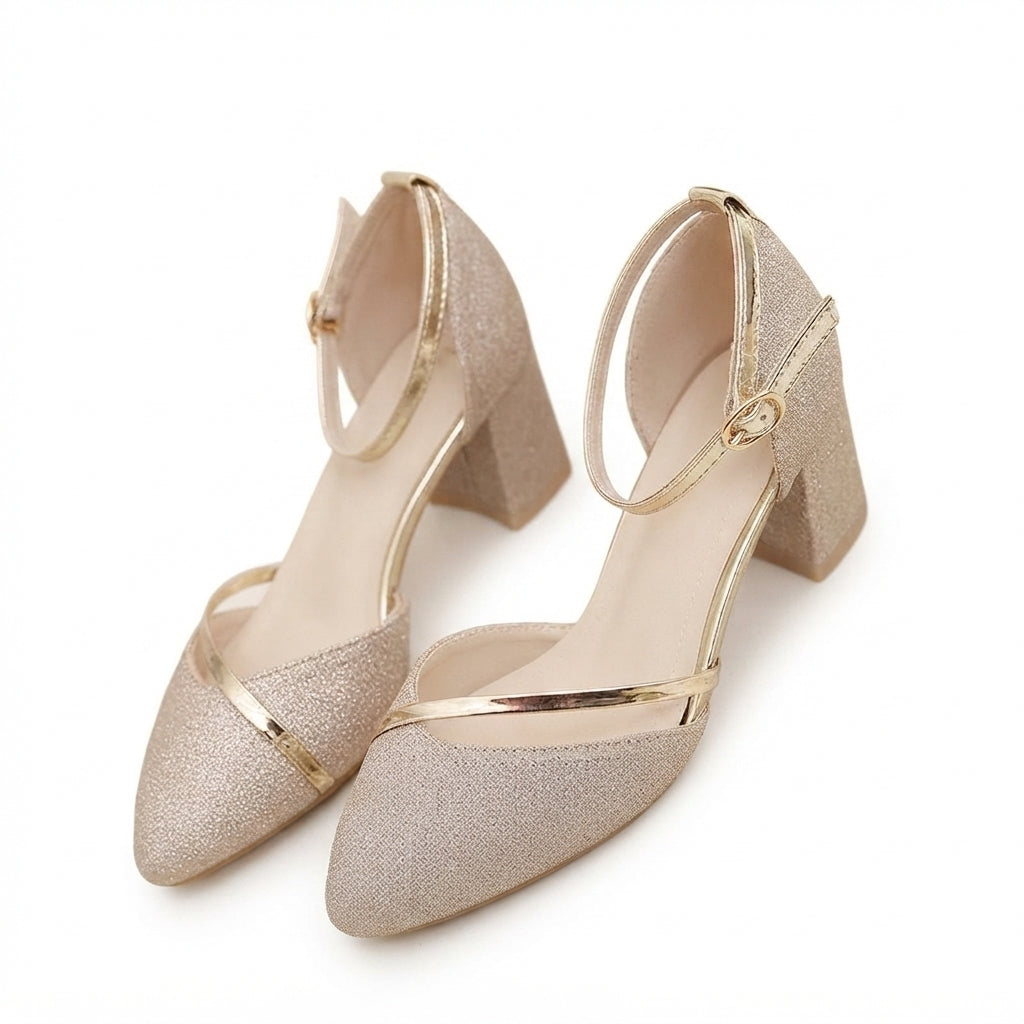 Ava Silver Glitter Block-Heel Sandals