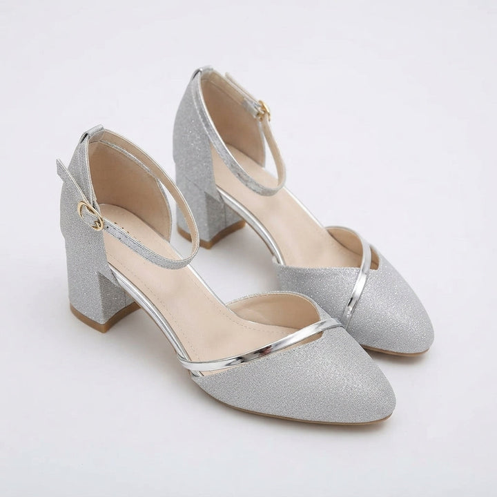 Ava Silver Glitter Block-Heel Sandals