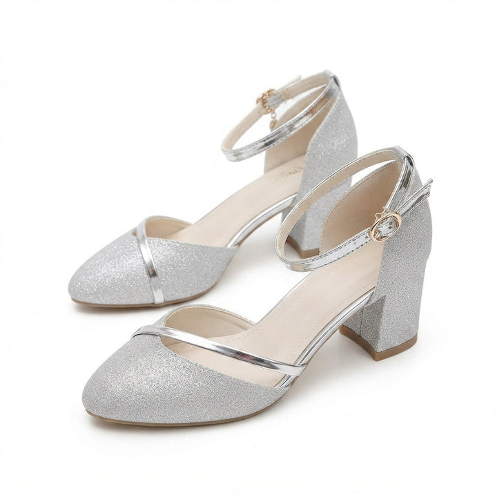 Ava Silver Glitter Block-Heel Sandals