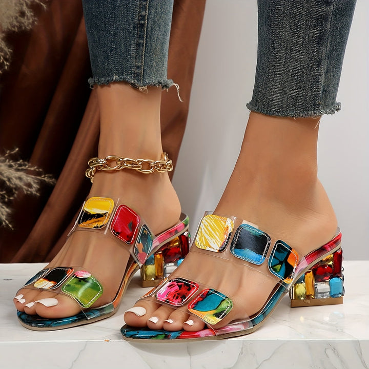 Ivy Rhinestone Block-Heel Sandals
