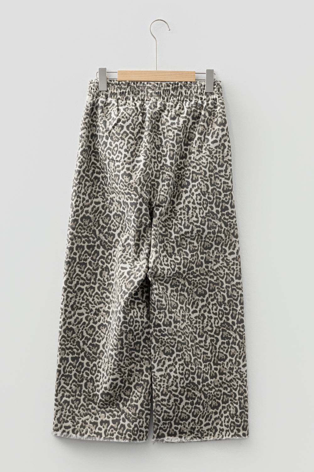Brown Leopard Print Raw Hem Elastic Waist Loose Pull On Jeans