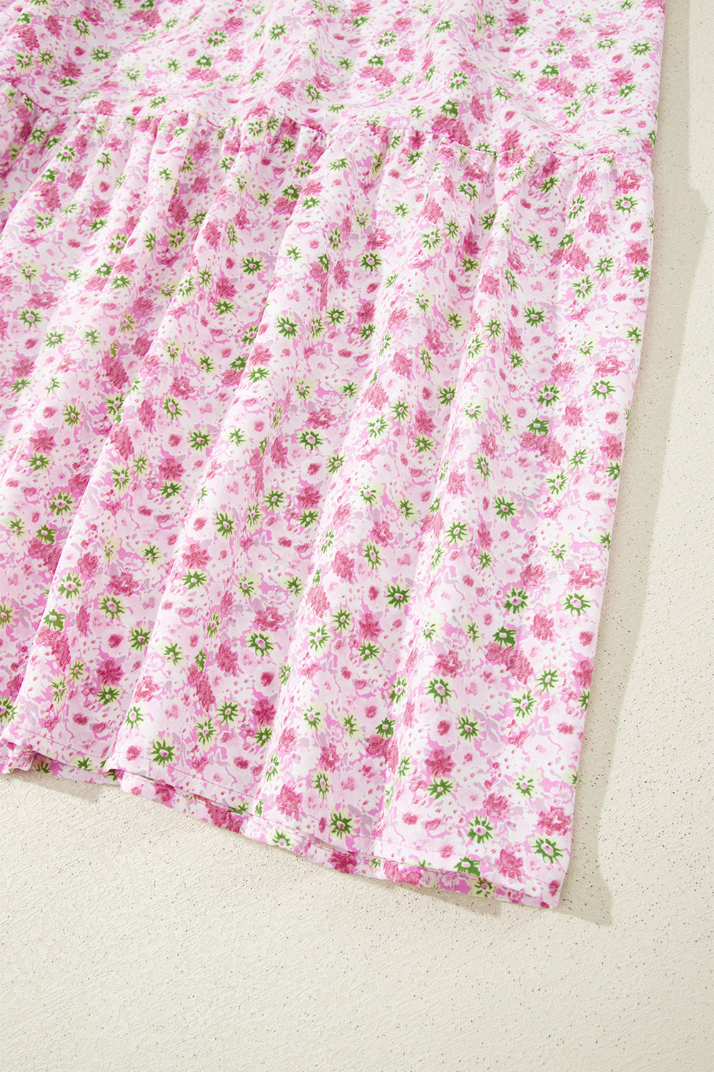 Purple Floral Short Bubble Sleeve Shirred High Waist Maxi Dress