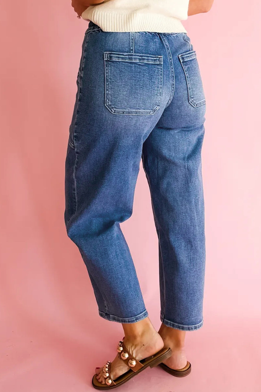 Ashleigh Blue Drawstring Waist Ankle Length Casual Jeans Regular Fit