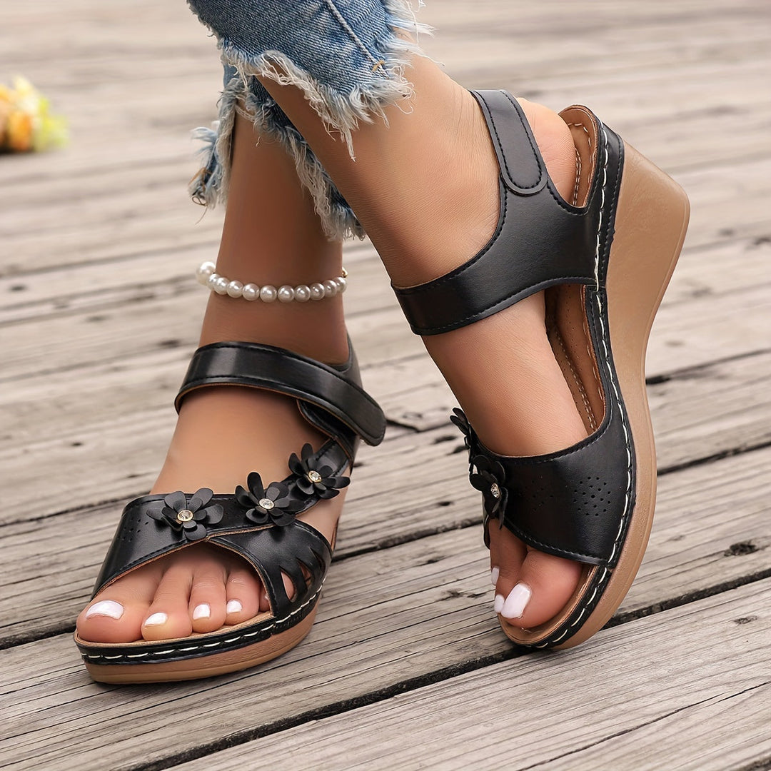 Elise Wedge Sandals With Floral Detail
