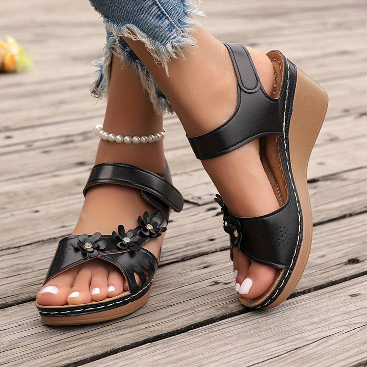 Elise Wedge Sandals With Floral Detail