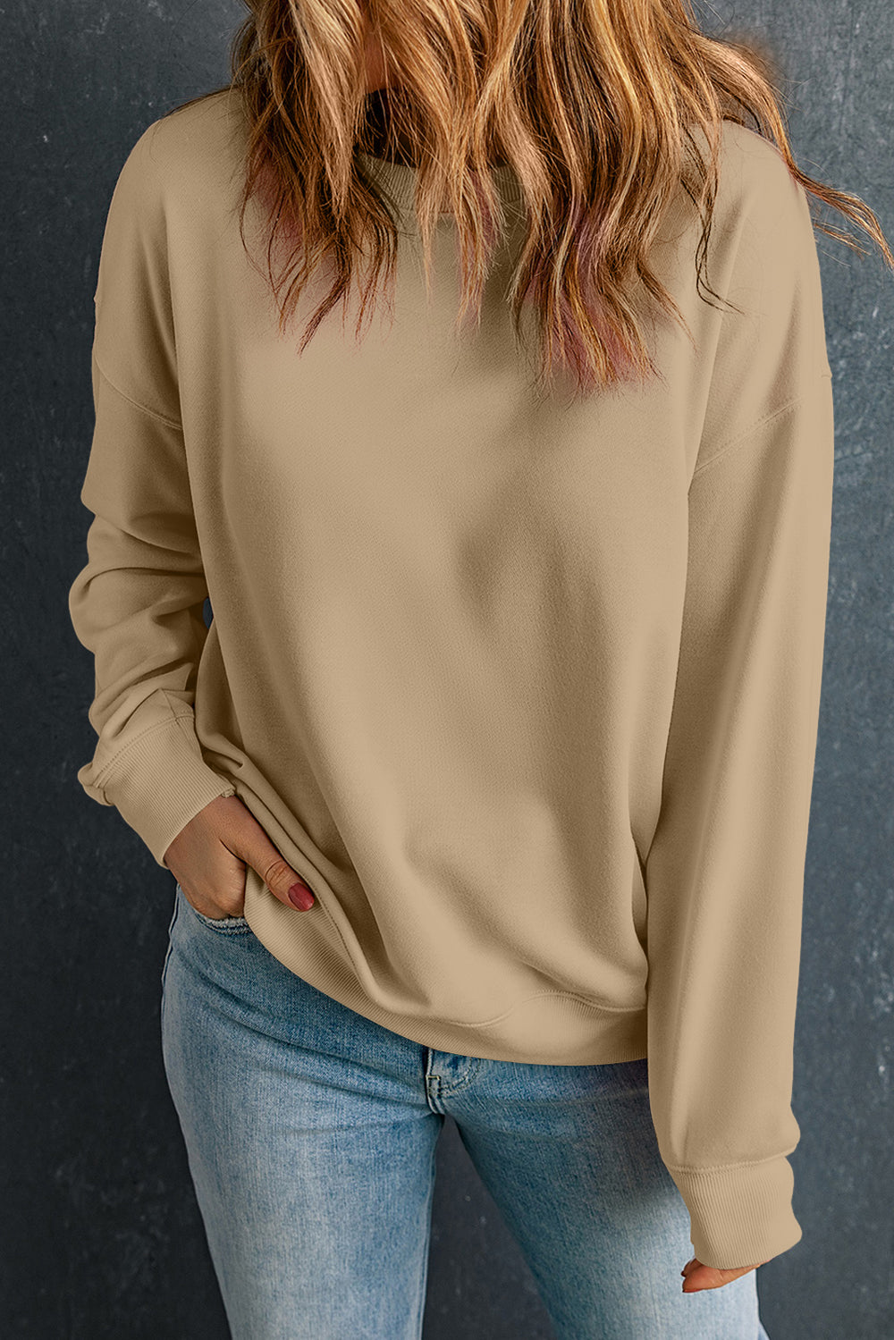 Rose Red Solid Classic Crewneck Pullover Sweatshirt