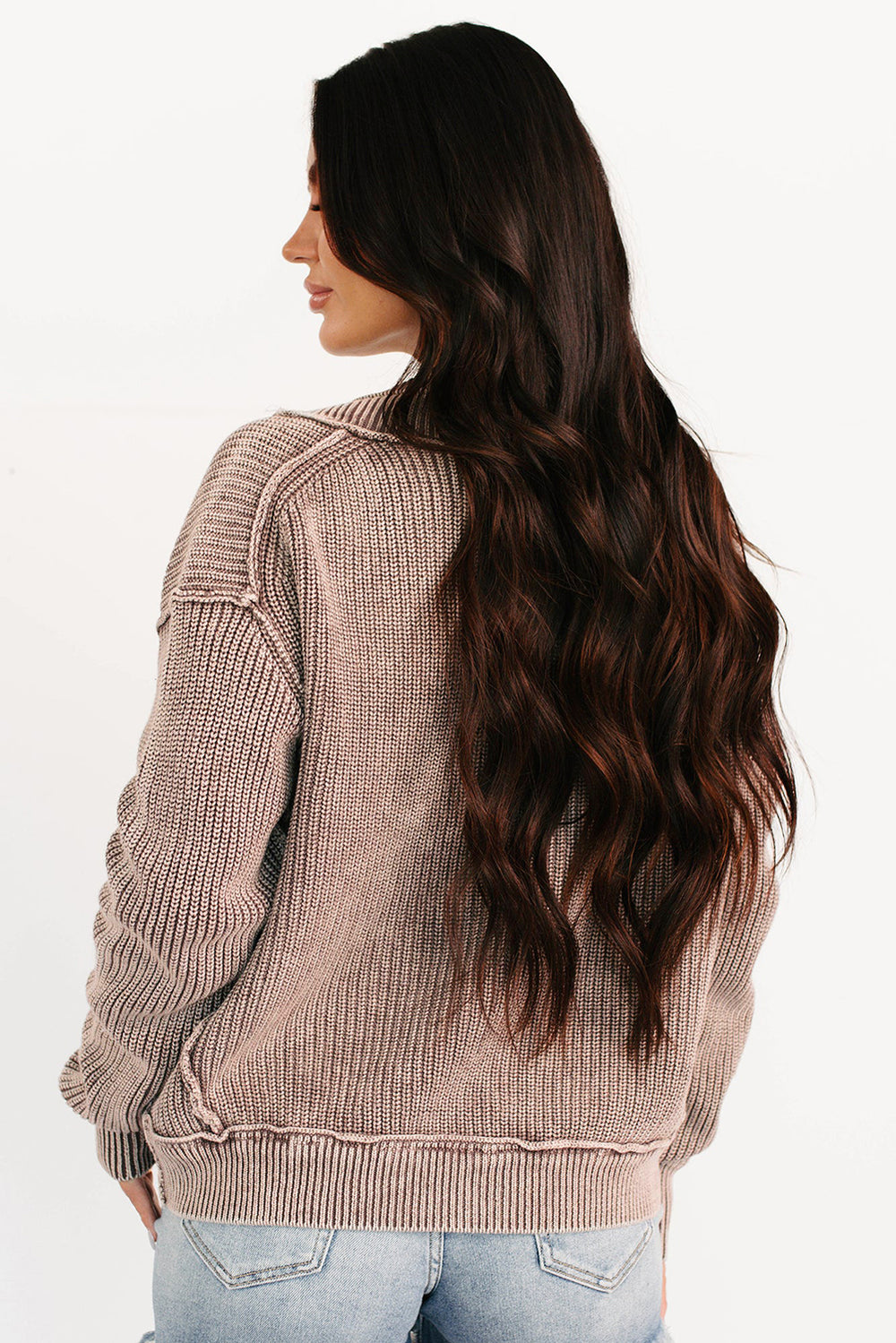 Evergreen Mineral Wash Exposed Seam Patchwork Knit Open Sweater Cardigan